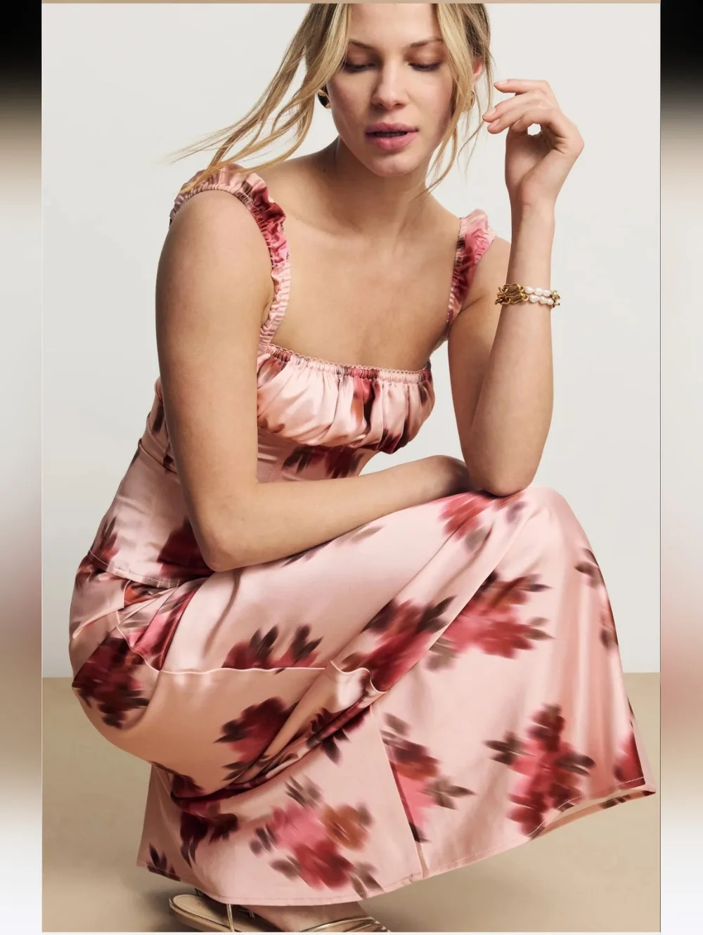 WeWoreWhat Pink Blurred Floral Print Satin Maxi Skirt Size 4
